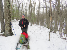 hiker in winter woods