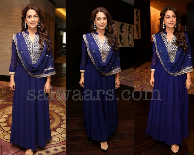 Juhi Chawla in Blue Salwar