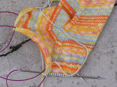 stripey sock on the needles