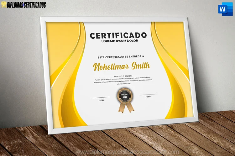 Plantilla de certificado elegante con formas amarillas