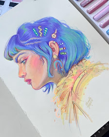 02-Shades-of-blue-hair-Portrait-Drawings-Gabriela-Niko-www-designstack-co