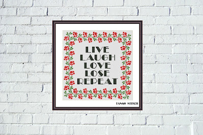 Live Laugh Love Lose Repeat funny romantic cross stitch pattern