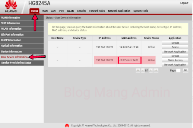 Cara Memblokir Pengguna Wifi Yang Tidak Di Izinkan di Huawei HG8245A / HG82454