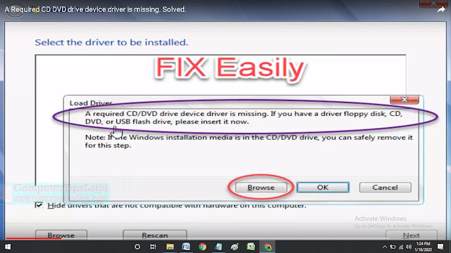 cara mengatasi error saat instal windows 7 A required CD DVD drive device driver is missing Windows 7