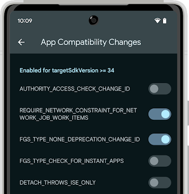 Image showing app compatibility toggles in Developer Options