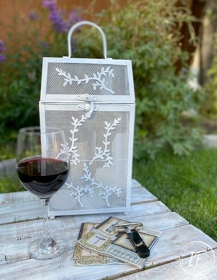 A thrift store Vintage Wood Rattan and a Metal Wine Bottle Carrier get one-of-a-kind makeovers for summer for two budget-friendly hostess gift ideas.