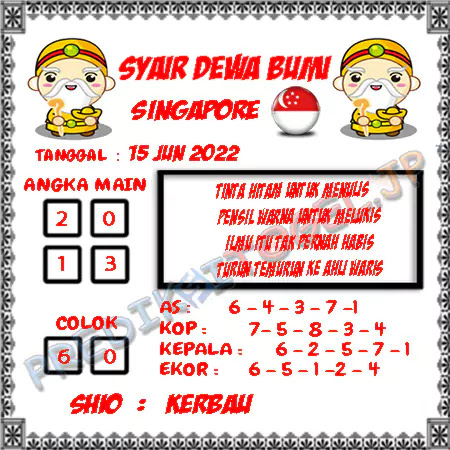 Prediksi Dewa Bumi Togel Singapura Rabu 15 Juni 2022