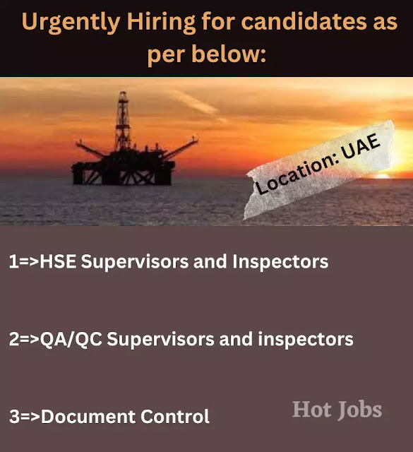 Urgently Hiring for candidates as per below: