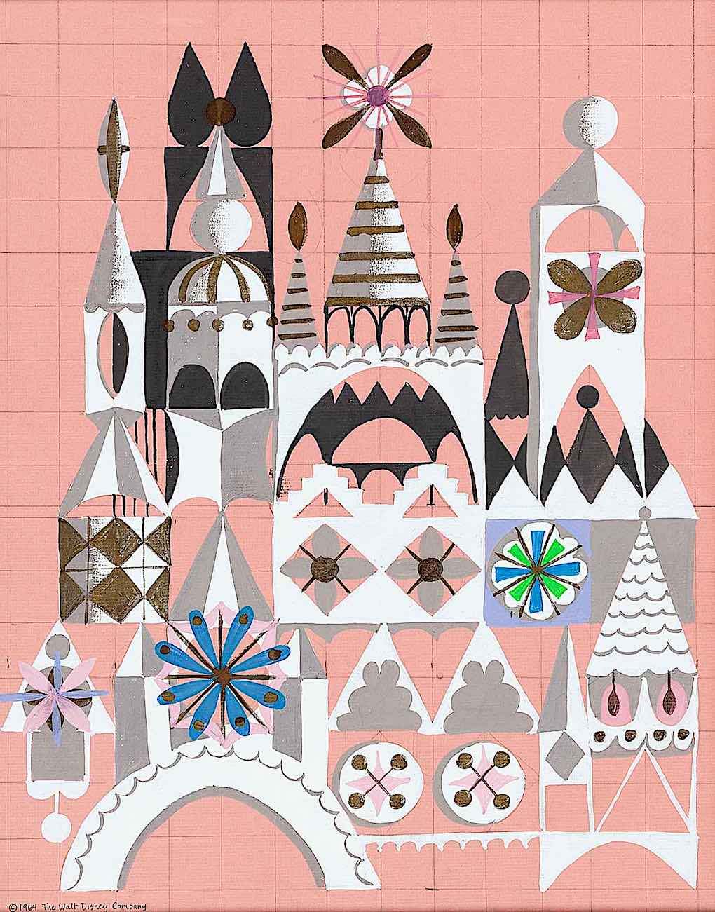 a Disney mural of a castle by Mary Blair