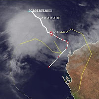 Wohin zieht der Tropische Sturm IGGY vor Australien, Iggy, Sturmwarnung, Australien, Australische Zyklonsaison, 2012, aktuell, Satellitenbild Satellitenbilder, Verlauf, Zugbahn, Vorhersage Forecast Prognose, Januar,