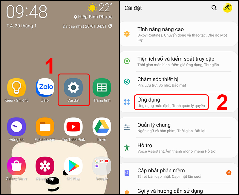 Mở mục Ứng dụng