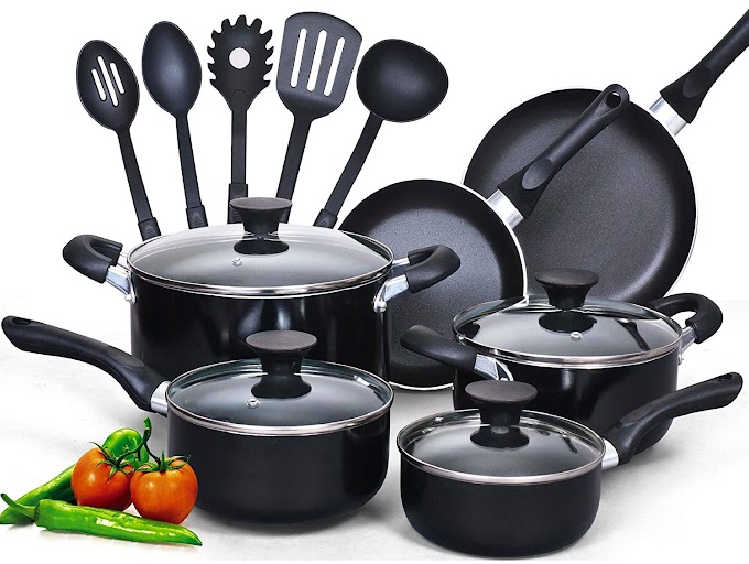 Latest Cook N Home Price 15 Piece Non Aluminum Stick Soft handle 2019 Cookware Set