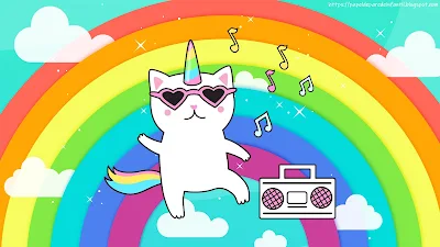 Gatinho Unicórnio Fofo Curtindo Música