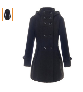 Women's Wool Blend Double Breasted Long Jacket Hood Coat