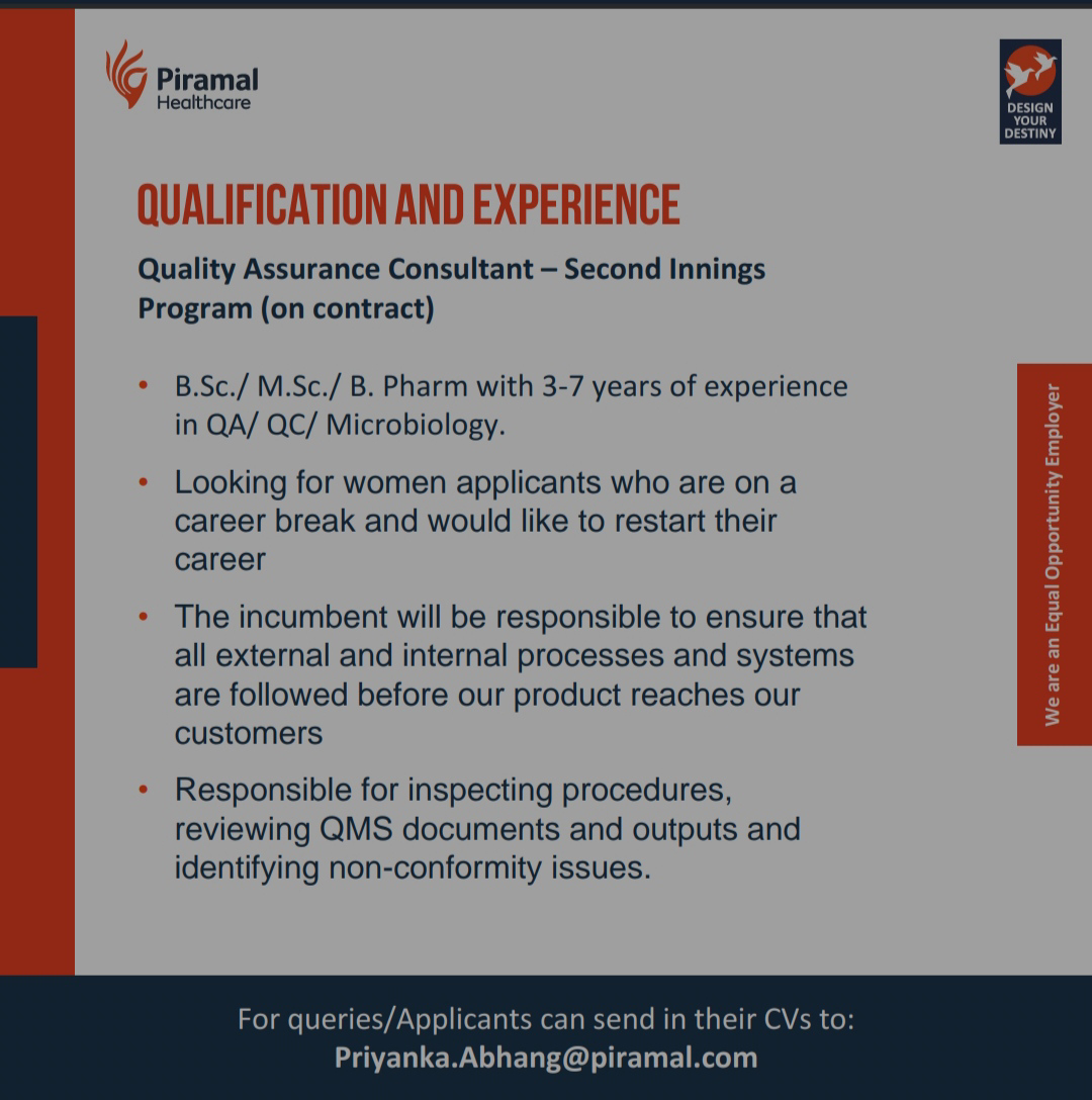 Job Available's for Piramal Healthcare Job Vacancy for BSc/ MSc/ B Pharma