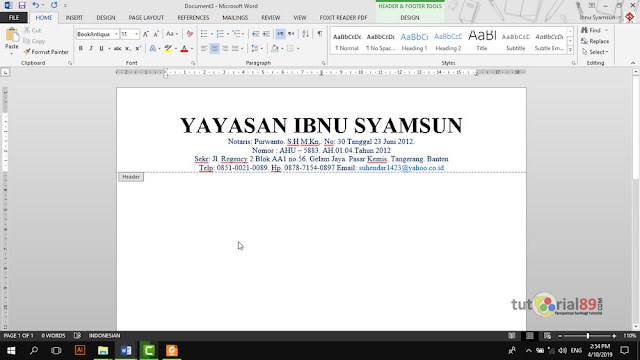 Cara mudah membuat kop surat otomatis di setiap halaman di Microsoft word + vido