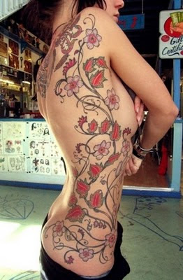 Sexy Flower Tattoo Design on Side Girl