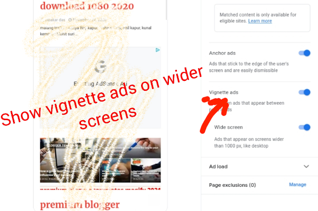 Show vignette ads on wider screens