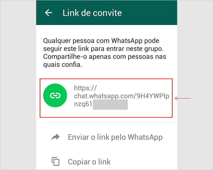 Link de convite para grupo no WhatsApp