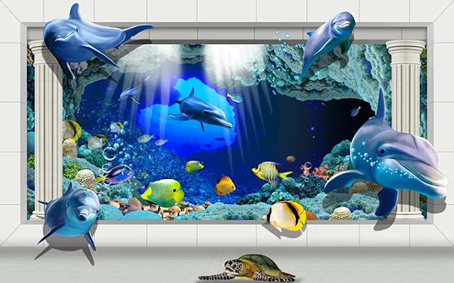 Bức Tranh 3D Cá Heo Đại Dương phù hợp dán phòng ngủ cho bé ngắm