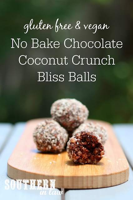 No Bake Chocolate Coconut Crunch Bliss Balls Recipe - gluten free, vegan, sugar free, clean eating recipe, nut free, dairy free, egg free, lunchbox snacks, energy bites, raw balls