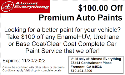 Discount Coupon $100 Off Premium Auto Paint Sale November 2022