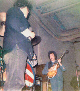 Michael Bloomfield onstage with Nick Gravenites and the Electric Flag at the Fillmore Auditorium on April 25, 1968. Photo by Carmelo Macias, courtesy of Frank Macias