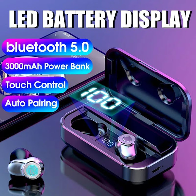 Wireless Stereo bluetooth 5.0 Earphone LED Display TWS Sport Headset With Metal 3000mAh Charging Box