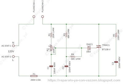 Diagrama de circuito para adaptar plancha y quitar LEDS SMD.