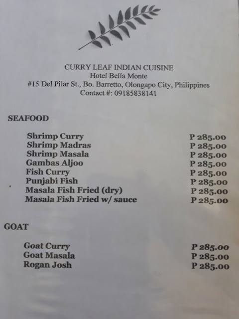 Indian Restaurant Menu Subic