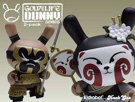 Kidrobot - Gold Life Black Kabuki & Kitsune 3” Dunny 2 Pack by Huck Gee