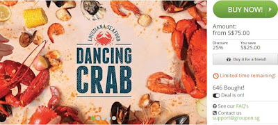 Dancing Crab Cash Voucher offer at The Grandstand, Dungeness crab, Boston lobster, mussels, clams, oysters, Discount, groupon Singapore