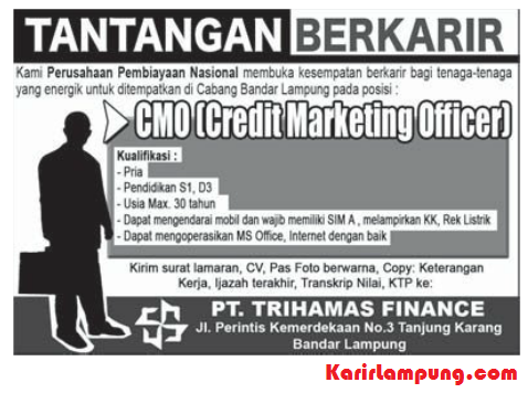 Lowongan Credit Marketing Officer PT. Trihamas Finance Bandar Lampung