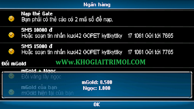 Hướng dẫn nạp gold trong game goPet