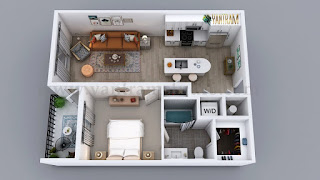 We create high quality Plan design/ 3d floor plan with all details covering flooring; lighting, texturing, furniture, etc. provide a unique visual representation for Residential apartment of 1 Bedroom 3D Floor Plan Rendering Service. We can transform architects straight-line floor plan/ site plan into top quality architectural Visualization Plan design/ 1 Bedroom 3d floor plan by Architectural Rendering Company - San Diego, California