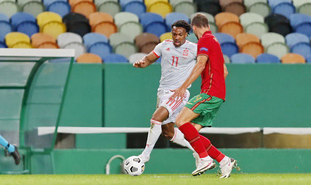 Adama Traoré y Ruben Dias. SELECCIÓN DE PORTUGAL 0 SELECCIÓN DE ESPAÑA 0. 07/10/2020. Partido internacional amistoso. Lisboa, Portugal, estadio José Alvalade. GOLES: No hubo.