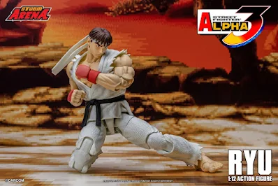 Figura articulada de Ryu en escala 1/12 del juego Street Fighter Alpha 3 por Storm Collectibles con efecto Hadoke