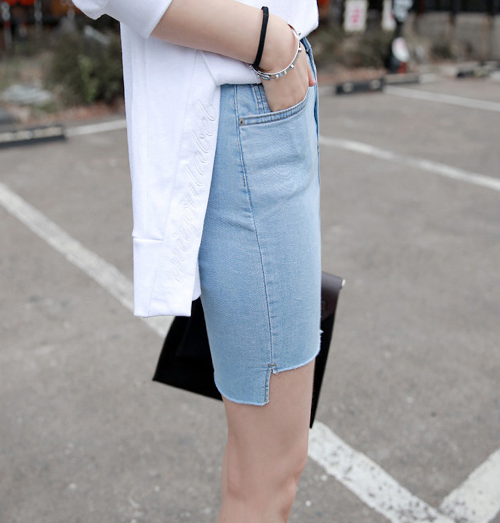 Denim Asymmetrical Hem Mini Skirt