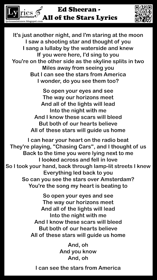 Ed Sheeran - All of the Stars Lyrics | lyricsassistance.blogspot.com