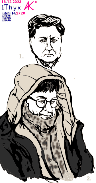 Два женских портрета: 1. Набросок лица женщины с короткими тёмно каштановыми волосами; 2. Женщина в очках, нервно читающая книгу, в чёрной куртке с золотистой подкладкой и капюшоном, с подобранным в тон леопардовым шарфиком на шее. Автор рисунка: художник #iThyx
