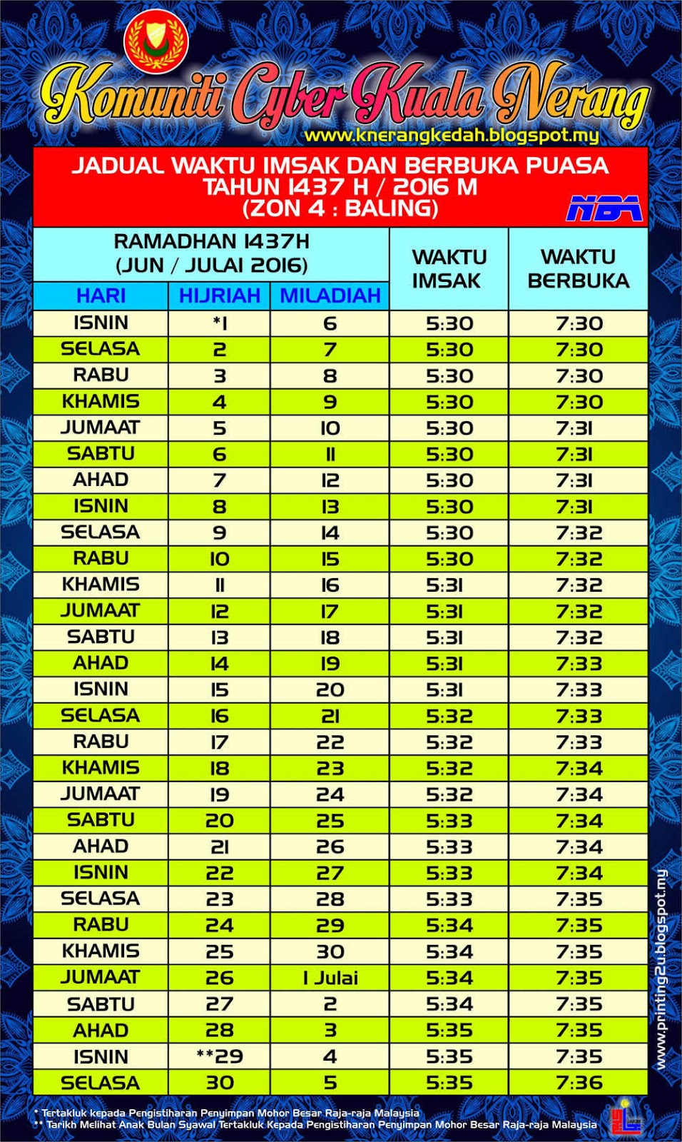 Waktu solat terengganu mac 2013