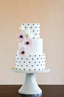 Black White and Pink Wedding Cakes, Polka Dot Flowers Cake