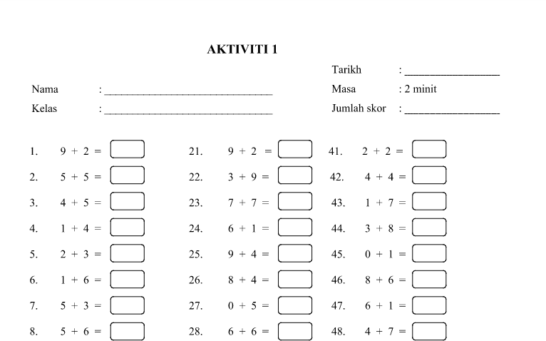 Soalan Matematik Operasi Tambah Tahun 1 - Rasmi Suc