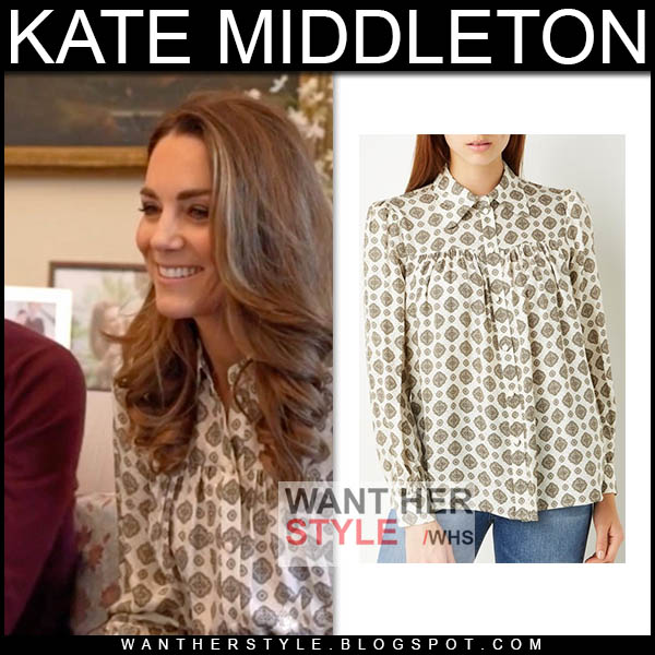 Kate Middleton in printed pleated blouse