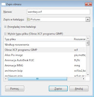 Zapis pliku do pracy na warstwach w Gimp - format XCF - okno dialogowe