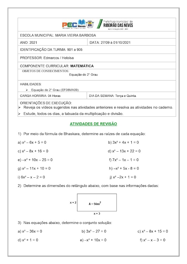 Atividades de Matemática- Prof: Edmarcos.