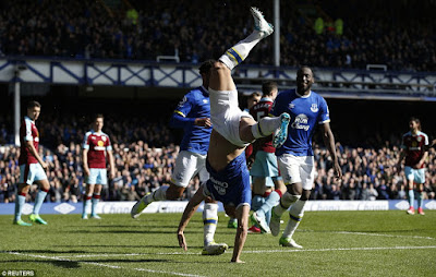 The Everton captain was head over heels after his latest strike at the second attempt broke the deadlock after 49 minutes