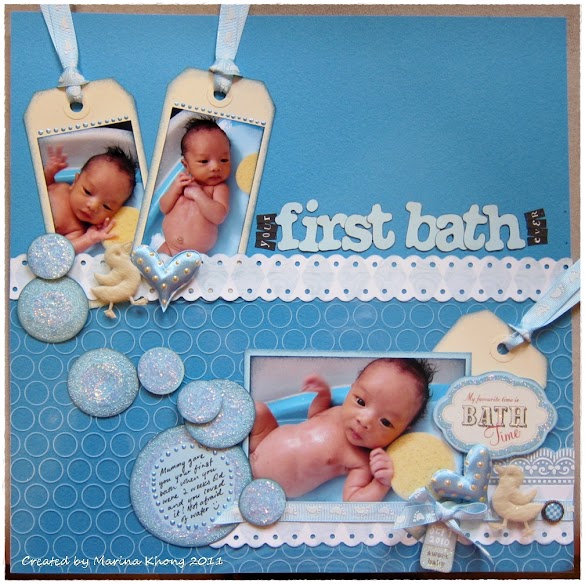 Baby Bath Scrapbook Pages : My Scrapspiration: Baby's First Bath - Creating a catchy title is an easy way to make a unique baby scrapbook page.