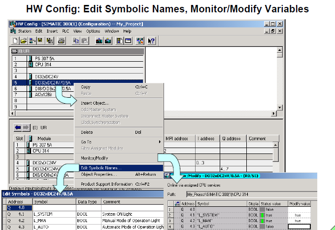 HW Config Edit Symbolic Names  Monitor Modify Variables