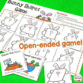 An open-ended bunny shapes game for spring speech therapy.